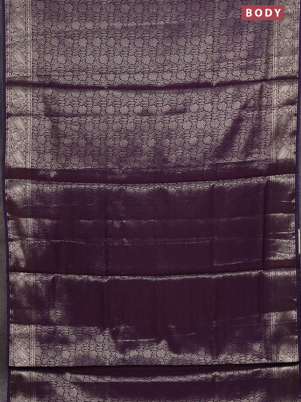 Semi soft silk saree deep purple with allover zari woven brocade weaves -Without blouse