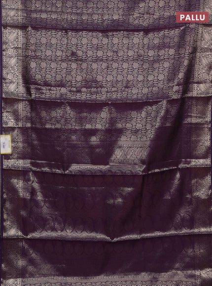 Semi soft silk saree deep purple with allover zari woven brocade weaves -Without blouse