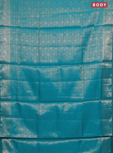 Semi soft silk saree teal blue with allover zari woven brocade weaves -Without blouse