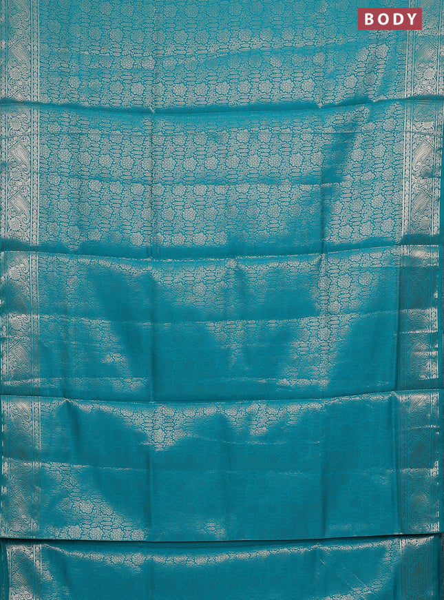 Semi soft silk saree teal blue with allover zari woven brocade weaves -Without blouse