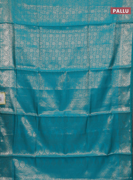 Semi soft silk saree teal blue with allover zari woven brocade weaves -Without blouse