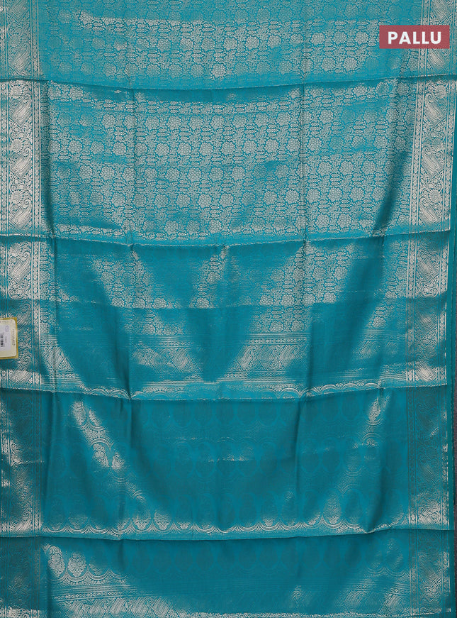 Semi soft silk saree teal blue with allover zari woven brocade weaves -Without blouse