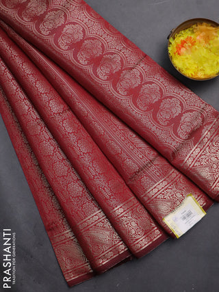 Semi soft silk saree maroon with allover zari woven brocade weaves -Without blouse