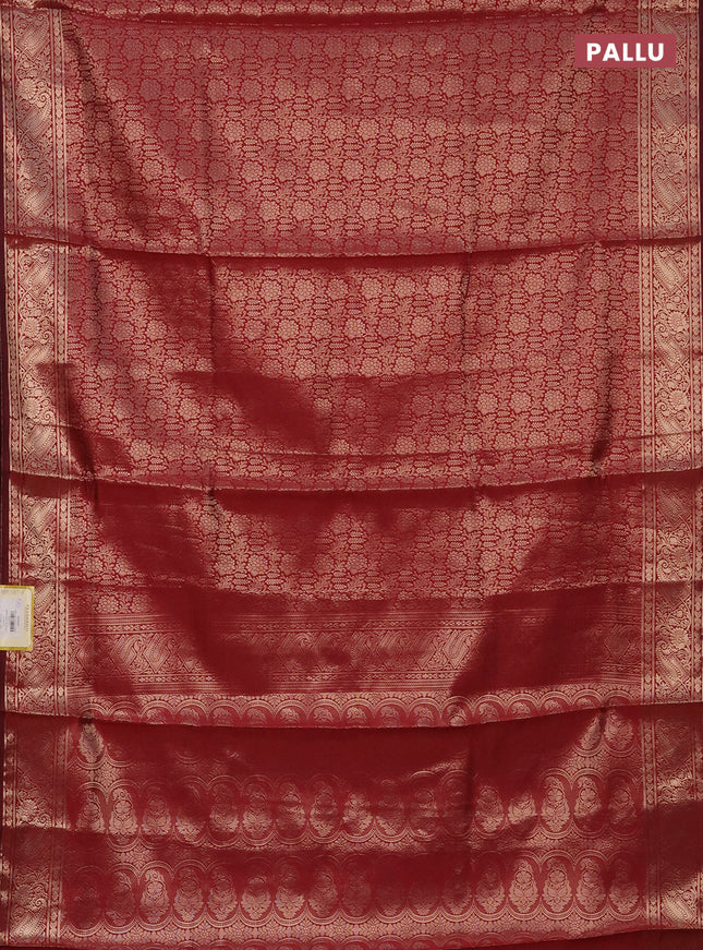 Semi soft silk saree maroon with allover zari woven brocade weaves -Without blouse