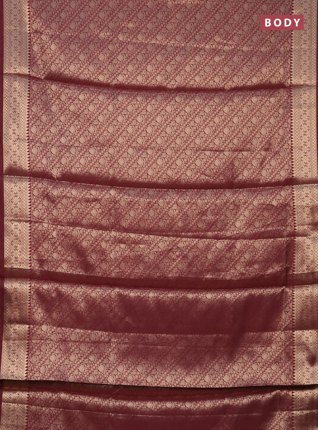 Semi soft silk saree maroon with allover zari woven brocade weaves -Without blouse