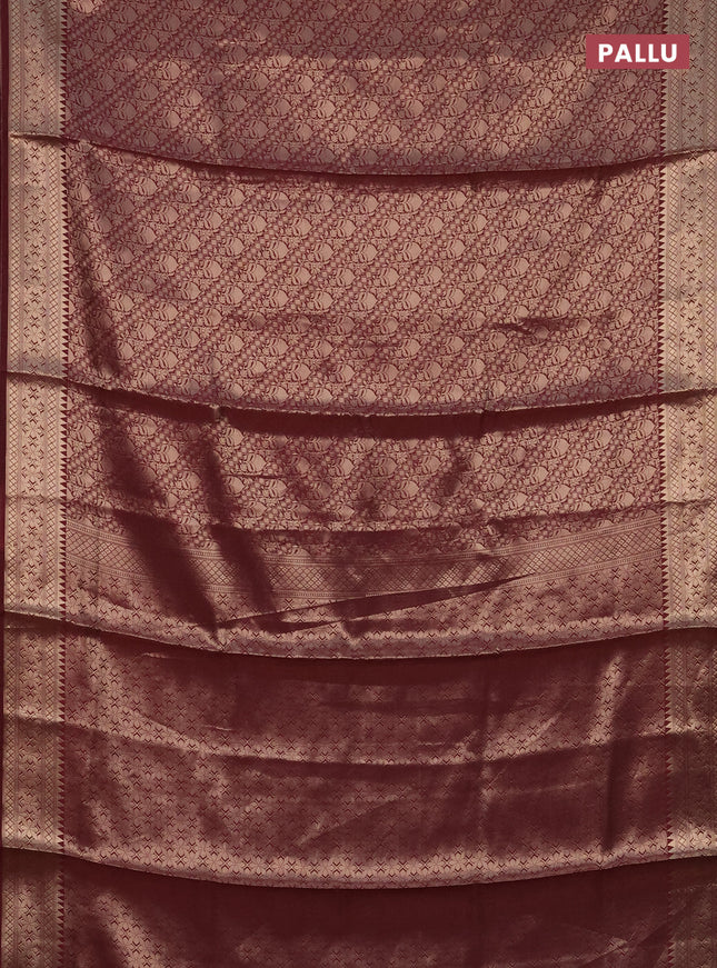 Semi soft silk saree maroon with allover zari woven brocade weaves -Without blouse