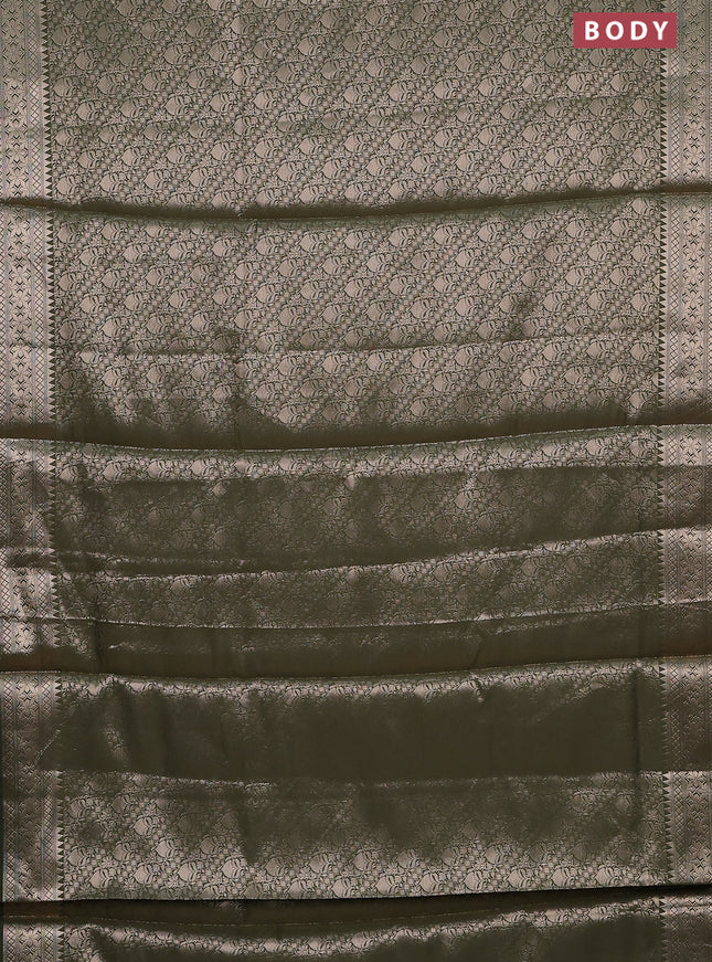 Semi soft silk saree sap green with allover zari woven brocade weaves -Without blouse