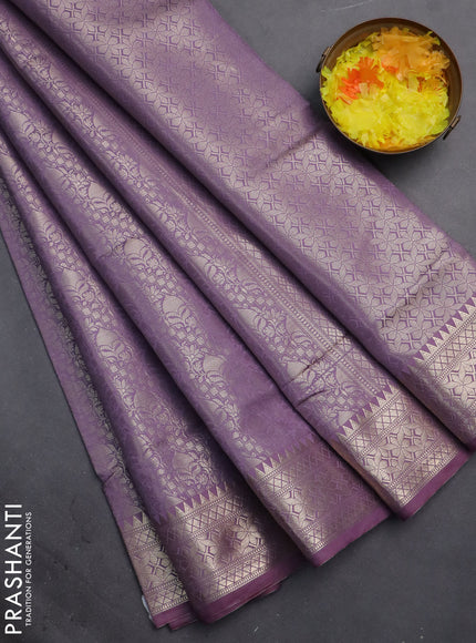 Semi soft silk saree pastel lavender with allover zari woven brocade weaves -Without blouse