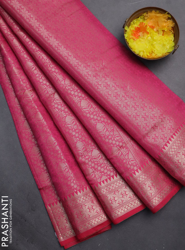 Semi soft silk saree pink with allover zari woven brocade weaves -Without blouse