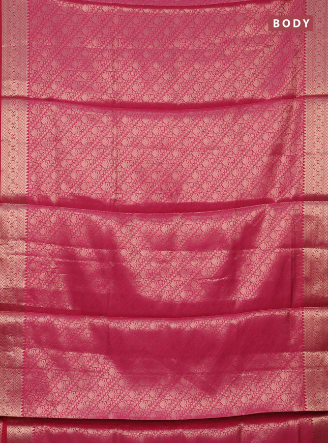 Semi soft silk saree pink with allover zari woven brocade weaves -Without blouse