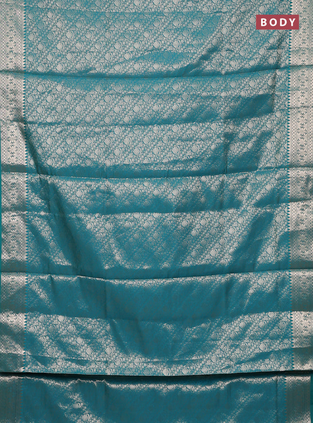 Semi soft silk saree teal green with allover zari woven brocade weaves -Without blouse