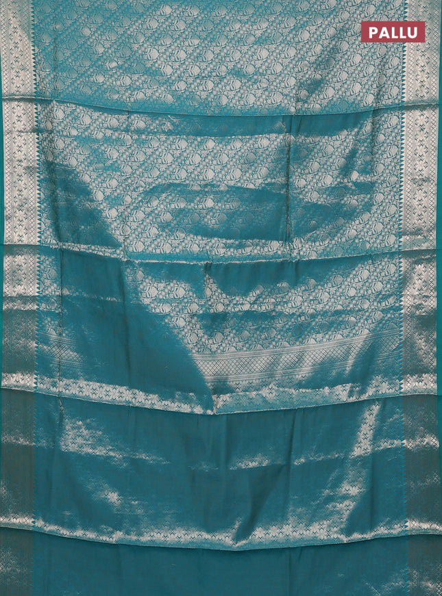 Semi soft silk saree teal green with allover zari woven brocade weaves -Without blouse