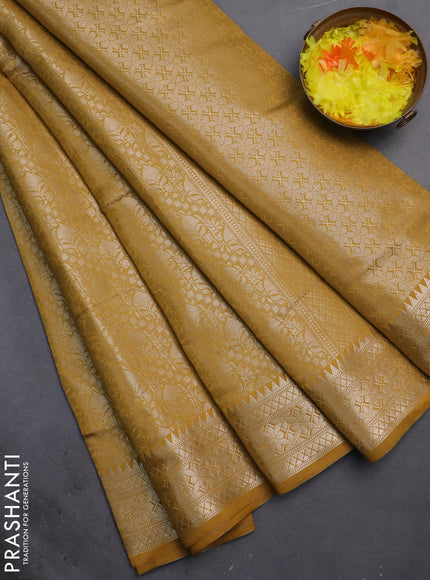 Semi soft silk saree mustard yellow with allover zari woven brocade weaves -Without blouse