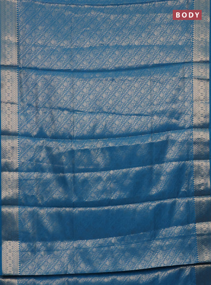 Semi soft silk saree cs blue with allover zari woven brocade weaves -Without blouse