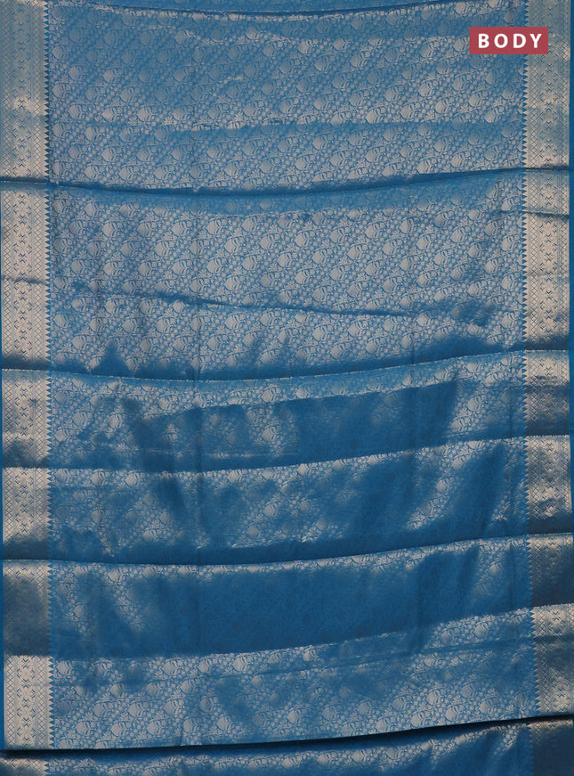 Semi soft silk saree cs blue with allover zari woven brocade weaves -Without blouse