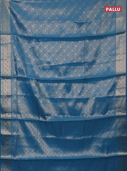 Semi soft silk saree cs blue with allover zari woven brocade weaves -Without blouse