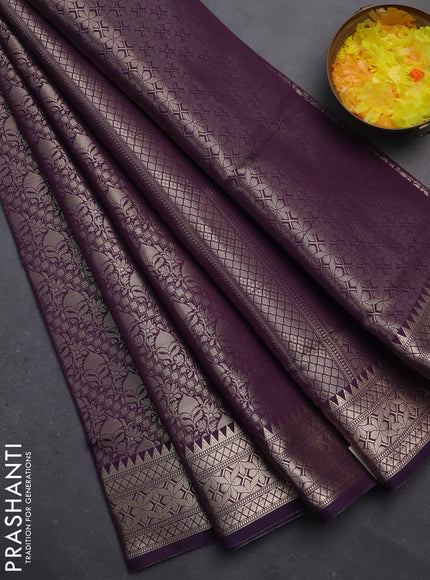 Semi soft silk saree deep purple with allover zari woven brocade weaves -Without blouse
