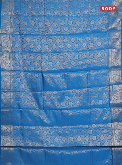 Semi soft silk saree cs blue with allover zari woven brocade weaves -Without blouse