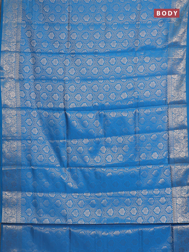 Semi soft silk saree cs blue with allover zari woven brocade weaves -Without blouse