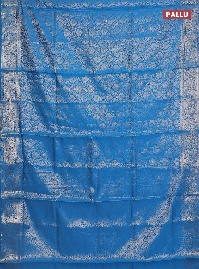 Semi soft silk saree cs blue with allover zari woven brocade weaves -Without blouse