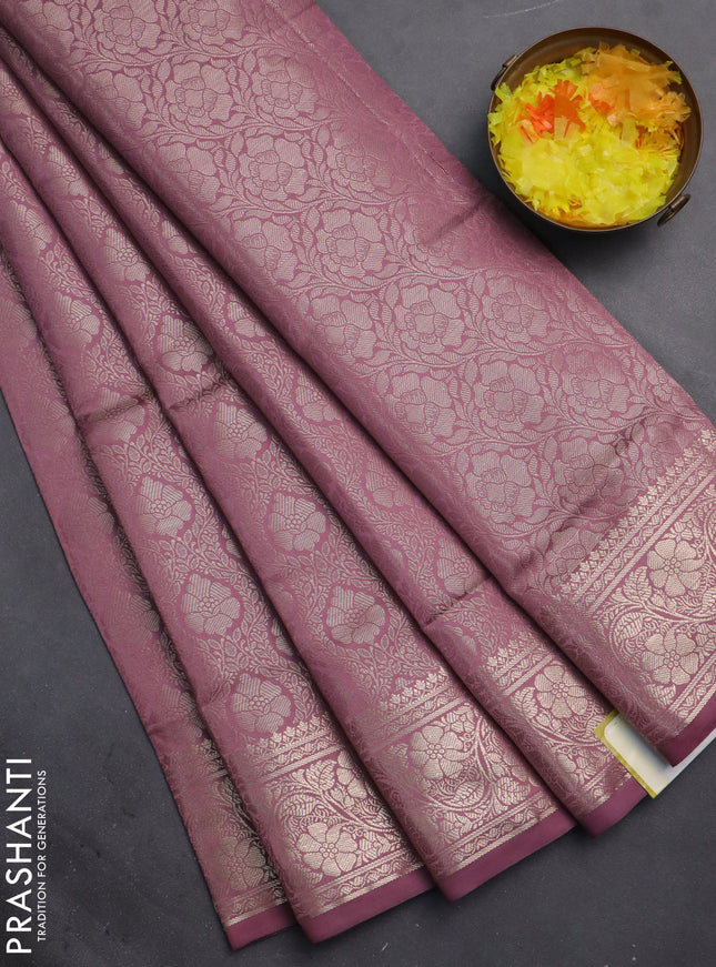Semi soft silk saree mild purple with allover zari woven brocade weaves -Without blouse