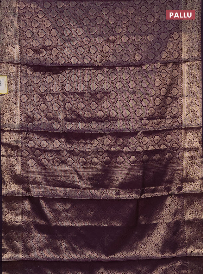 Semi soft silk saree deep purple with allover zari woven brocade weaves -Without blouse