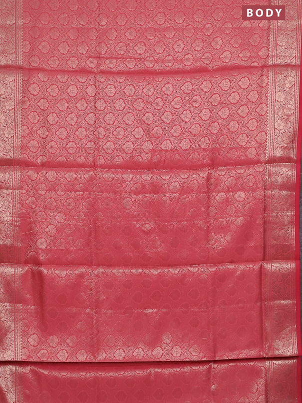Semi soft silk saree peach pink with allover zari woven brocade weaves -Without blouse
