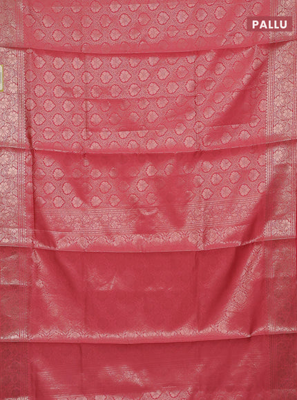 Semi soft silk saree peach pink with allover zari woven brocade weaves -Without blouse