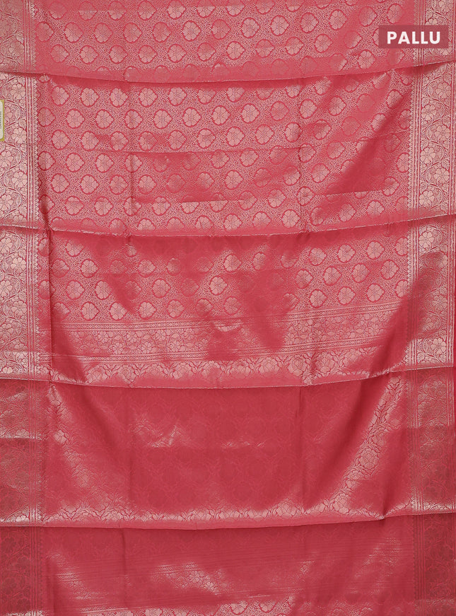 Semi soft silk saree peach pink with allover zari woven brocade weaves -Without blouse