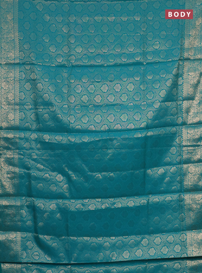Semi soft silk saree teal blue with allover zari woven brocade weaves -Without blouse
