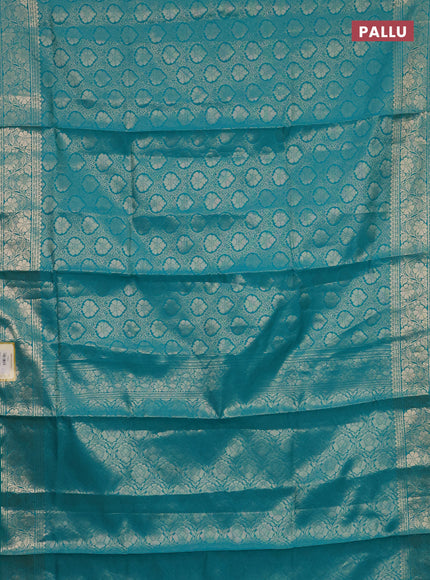 Semi soft silk saree teal blue with allover zari woven brocade weaves -Without blouse