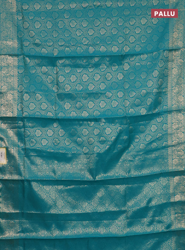 Semi soft silk saree teal blue with allover zari woven brocade weaves -Without blouse