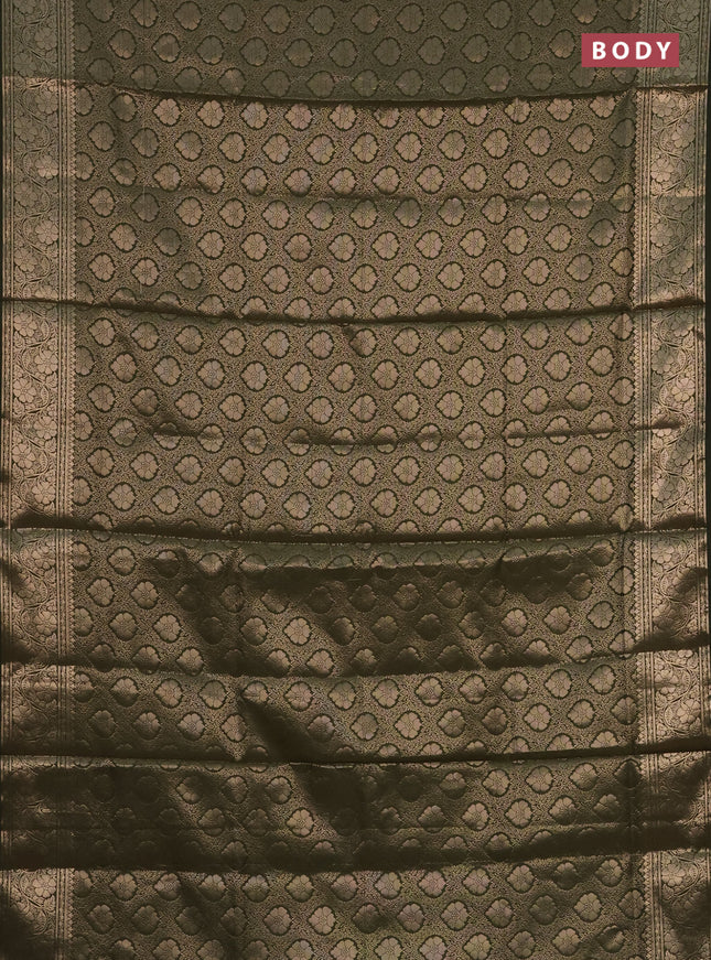 Semi soft silk saree sap green with allover zari woven brocade weaves -Without blouse