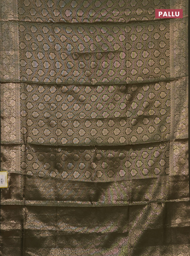 Semi soft silk saree sap green with allover zari woven brocade weaves -Without blouse