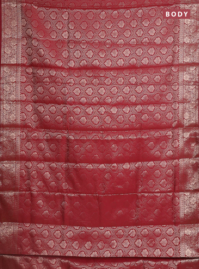Semi soft silk saree maroon with allover zari woven brocade weaves -Without blouse