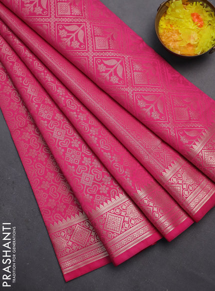 Semi soft silk saree pink with allover zari woven brocade weaves -Without blouse