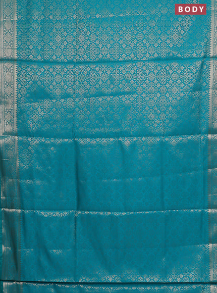Semi soft silk saree teal blue with allover zari woven brocade weaves -Without blouse