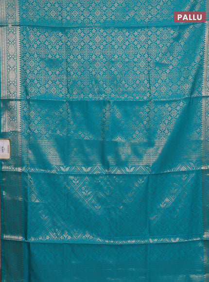 Semi soft silk saree teal blue with allover zari woven brocade weaves -Without blouse