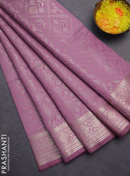 Semi soft silk saree mild purple with allover zari woven brocade weaves -Without blouse