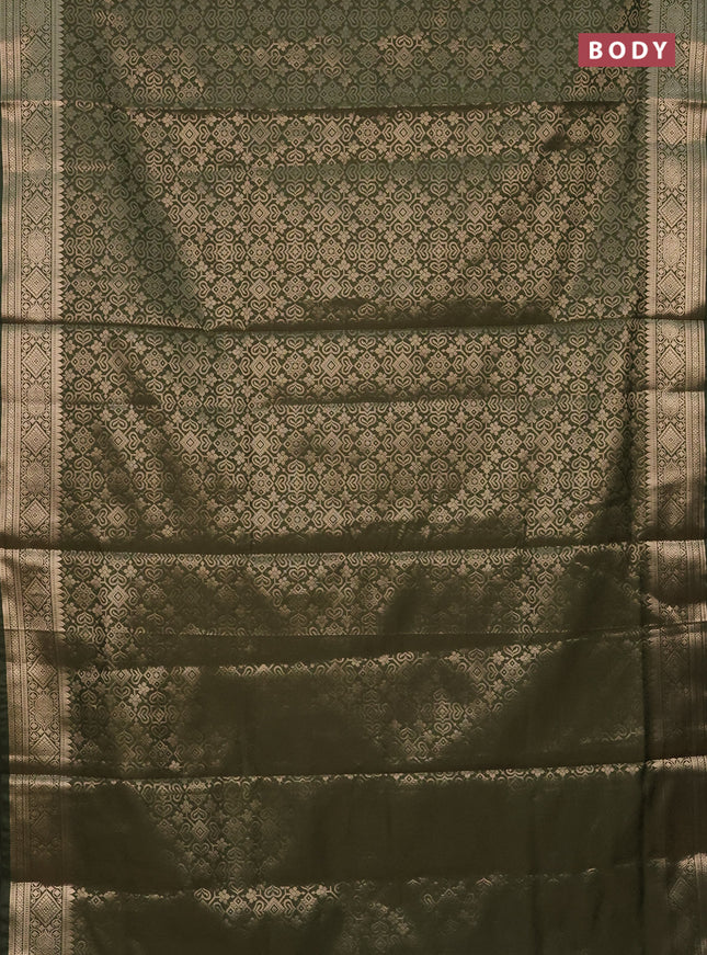 Semi soft silk saree sap green with allover zari woven brocade weaves -Without blouse