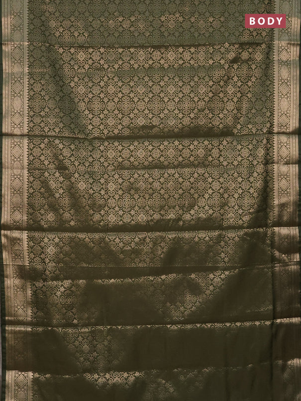 Semi soft silk saree sap green with allover zari woven brocade weaves -Without blouse