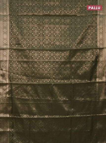 Semi soft silk saree sap green with allover zari woven brocade weaves -Without blouse