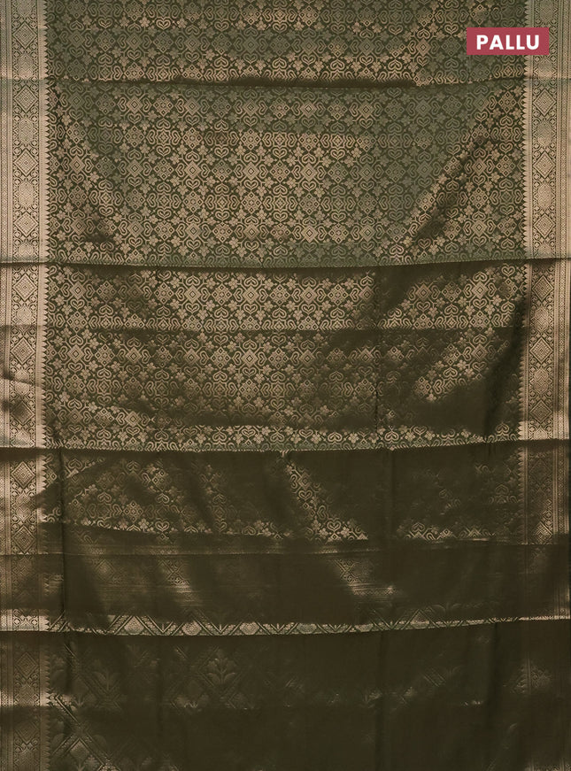 Semi soft silk saree sap green with allover zari woven brocade weaves -Without blouse