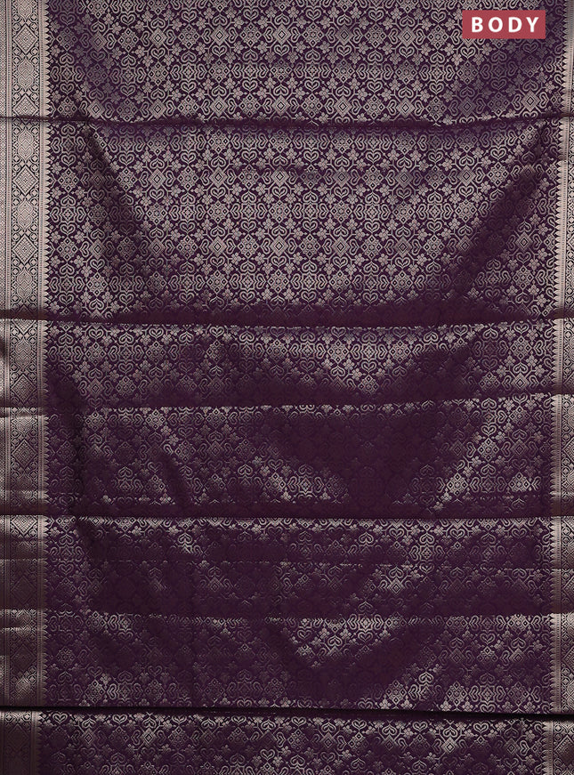 Semi soft silk saree deep jamun with allover zari woven brocade weaves -Without blouse