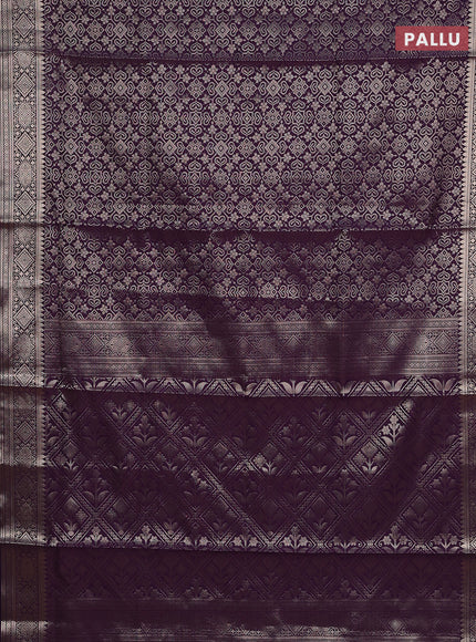 Semi soft silk saree deep jamun with allover zari woven brocade weaves -Without blouse