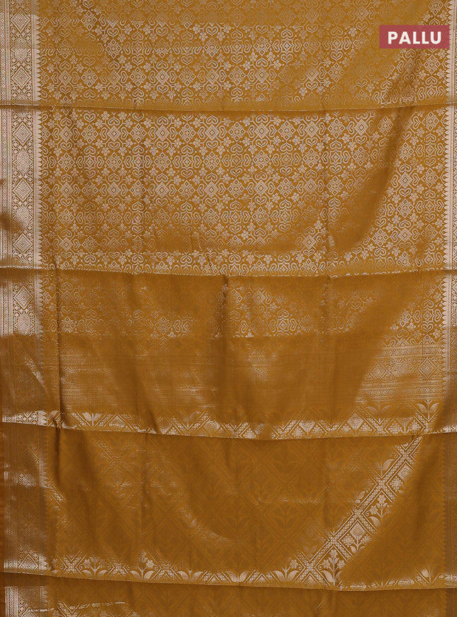 Semi soft silk saree mustard yellow with allover zari woven brocade weaves -Without blouse