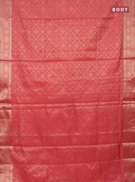 Semi soft silk saree peach pink with allover zari woven brocade weaves -Without blouse