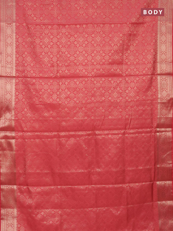Semi soft silk saree peach pink with allover zari woven brocade weaves -Without blouse