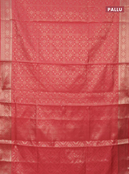 Semi soft silk saree peach pink with allover zari woven brocade weaves -Without blouse