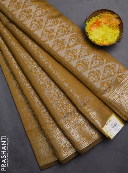 Semi soft silk saree mustard yellow with allover zari woven brocade weaves -Without blouse